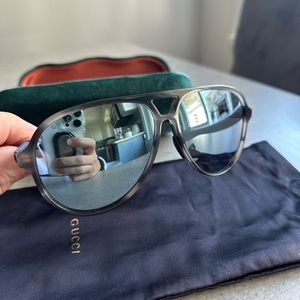 Gucci Aviator Sunglasses GG0423S 010 60mm Blue lens, Gray Tortoise & Blue frame